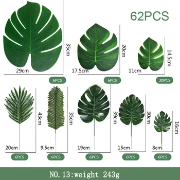 120Pcs Umetno Monstera Rastline Tropskih Drevo Palme, Listi za Hawaiian Luan Zelenja svate, Dekoracijo Fotografija
