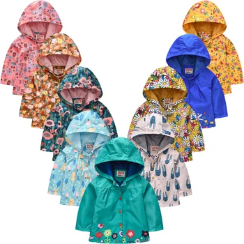 2020 Novo Pomlad Jesen Dolgo Slog Otroška Jakna Priložnostne Vrhnjih Plasti Baby Dekleta Cvetje Windbreaker Hooded Otroci Oblačila