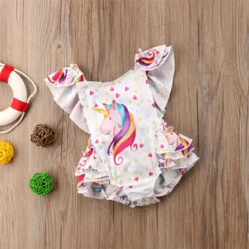 Poletje Novorojenih Otrok Dojencek Dekliška Oblačila Ruffles Samorog Romper Jumpsuit Obleke Obleke Sunsuit