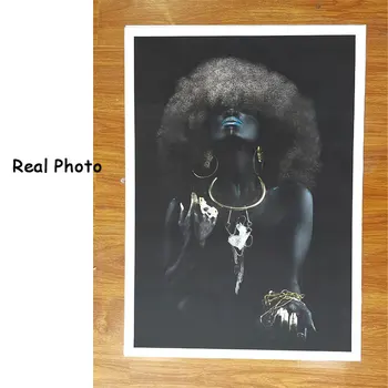 Puhasto Dlako Afriško Črno Ženske Zlati Prst Oljna slika na Platnu Plakatov in Fotografij Stenske Slike za dnevno Sobo Cuadros