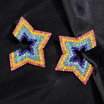 Flatfoosie Luksuzni Crystal Star Padec Uhani Za Ženske Dekle Moda Geometrijske Pisano Izjavo Uhan Z Darilne škatle za Nakit