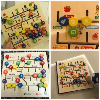 Drsna Labirint Uganke Zgodnjega Učenja Pismo&Številke Črkovanje Montessori Igrače, Ročno Izdelane Lesa Uganke Otroci Igrače
