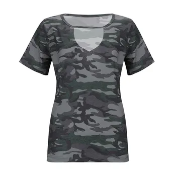 Camo TShirt Ženske Kratek Rokav Chocker Tee Shirt Femme Bombaža T-Srajce Moda Svoboden T Shirt Camiseta Mujer
