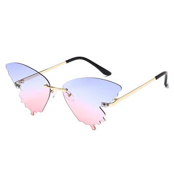Blagovne znamke Modno Oblikovanje Mačka Oči, sončna Očala Ženske Rimless Kovinska sončna očala Ogledalo Sunglass UV400 Odtenki Očala Oculos de sol