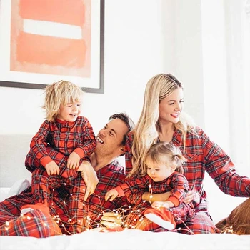 Družinski Božič Pižamo Rdeče Plaids Družino Ujemanje Oblačila Jesensko Zimske Ujemanje Nekaj Obleke Staršev Otrok Sleepwear
