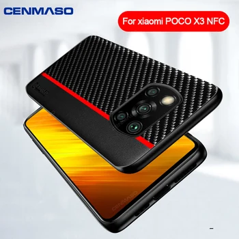 Za POCO M3 X3 Primeru Za Xiaomi POCO X3 NFC Pocophone F2 Redmi Opomba 9 9 8 Pro Primeru CENMASO Ogljikovih Vlaken Tekstura Usnja Kritju