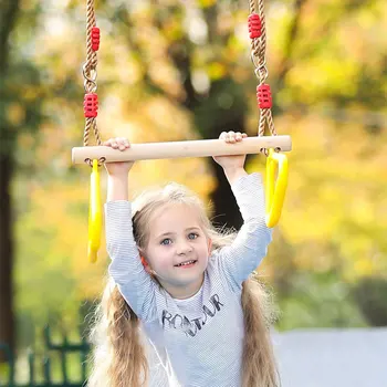 Otrok Trapezu Swing Multi-funkcijo Leseni set za Igranje S Plastičnimi Obroči Gimnastični Obroč