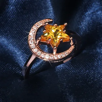 Srčkan Luna Star S925 Srebrna Barva Rose Zlata prstana z Bling Cirkon Kamen za Ženske, Modni Nakit, Poročni Zaročni Prstan