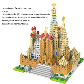 LOŠKI Mini Bloki Svetovno Znane Arhitekture Sagrada Družino Diamond Cerkev Model Gradnik Opeke Igrače za Otroke