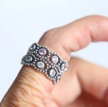 2018 nakita 925 sterling srebro letnik velik prstan z okrogle, roza jasno CZ za womens obroči