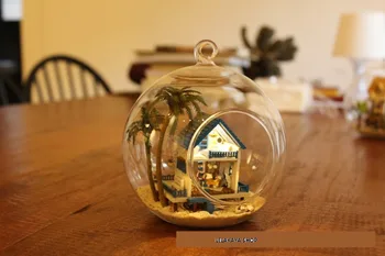 Lutka Hiša Model Kompleti Novo DIY Stekleno Kroglo z LED Luči Lesene Miniaturni Montaža Lutke Igrače Ustvarjalne Božič darilo