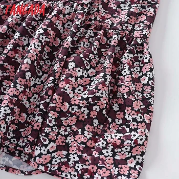 Tangada 2021 Moda za Ženske Tiskanja Cvetovi Ruffles Obleko z Dolgimi Rokavi Urad Ženske Midi Obleko S Poševnico ME7