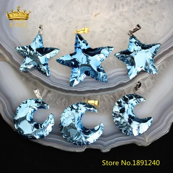 5PCS Velike Zvezde Turmalin čarobne gumbe za Ogrlico,Titan Modra Turmalin Luna Kroglice Obeski Modni Nakit Dobave DSS181