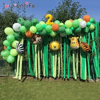 109pcs Jungle Safari Temo Stranki Balon Garland Kit Živali Baloni Palmovih Listov za Otroke, Fantje Rojstni Baby Tuš Dekor